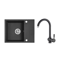 RIO MINI SZETT minicsepptálcás gránit fekete mosogató szifonnal, csappal 56x44x17,5 cm