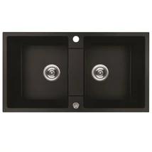 RIO 2M kétmedencés gránit fekete mosogató szifonnal, 80x44x18,6 cm