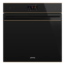 SMEG KOMBINÁLT PIROLITIKUS SÜTŐ, GŐZFUNKCIÓVAL, Dolce Stil Novo design, Galileo, 60 cm, TFT, fekete üveg, réz dísz