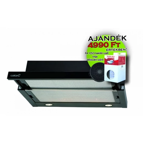 Cata TF-2003/60 BLACK GLASS beépíthető kihúzható páraelszívó, 60cm széles